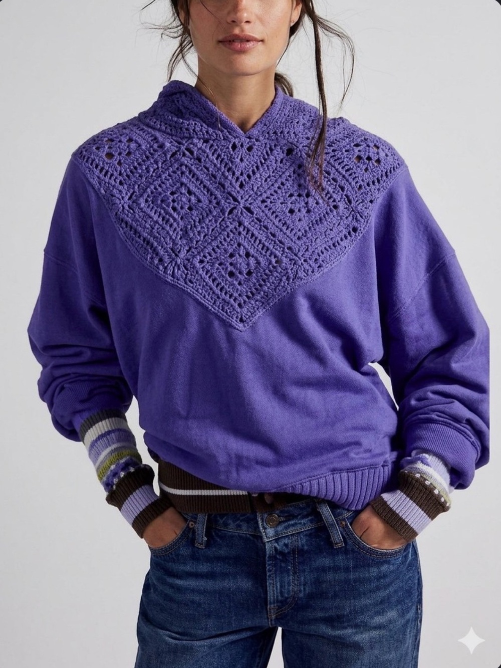 Jocelyn Crochet Hoodie Free People Size Small NWT $148 Periwinkle